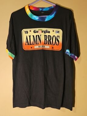 Almon Brothers Band Black Tee with Tie-Dye Trim